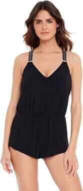 MAGICSUIT Swimsuit Romper Size 10 Black Silver Star Studded Gabby Racerback